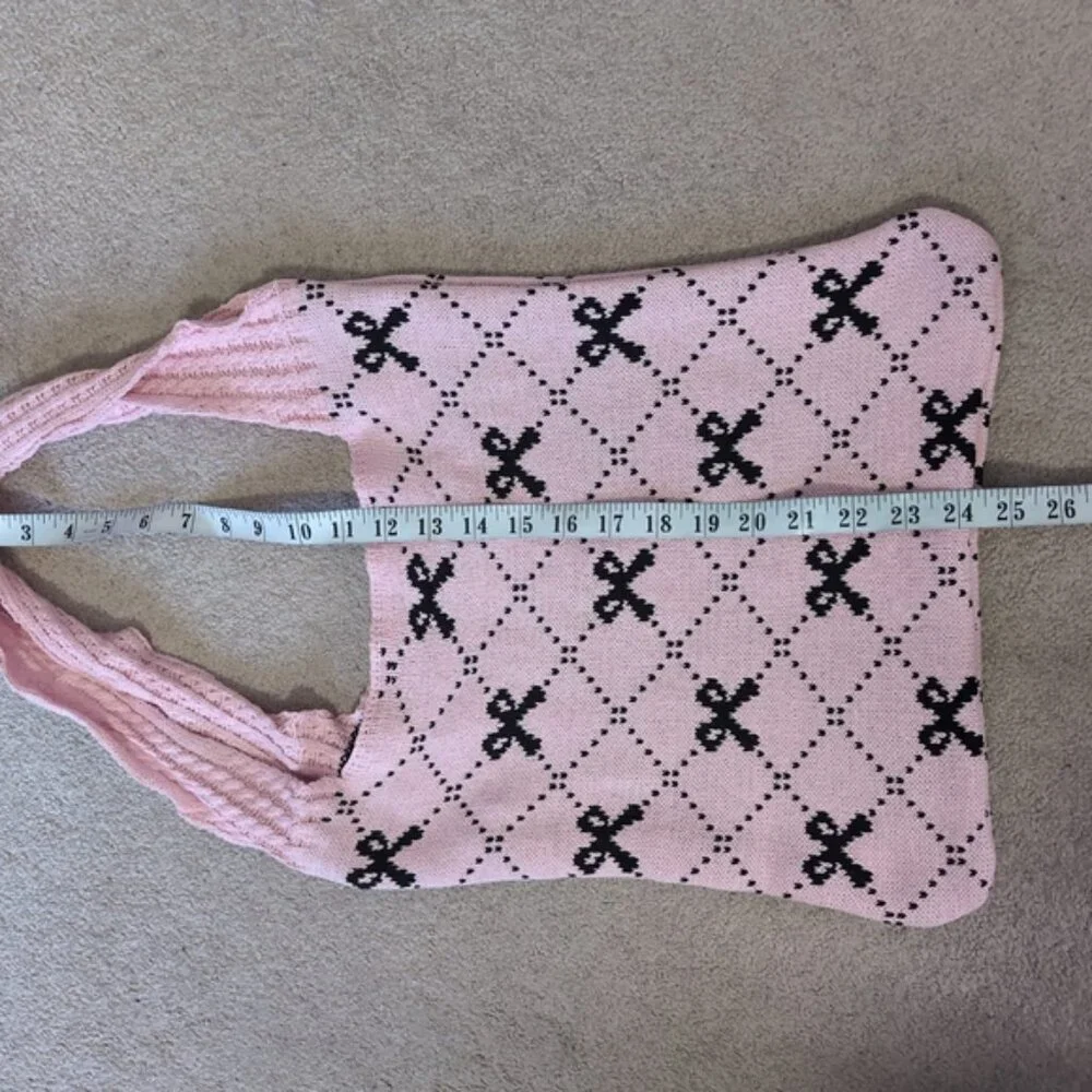 NWT Boutique Barbie Coquette Lolita Cosplay Bow Ribbon Knit Tote Bag - Picture 3 of 5